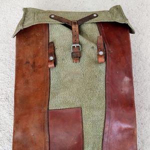 Vintage 60s 1967 era Swiss salt and pepper rucksack backpack leather